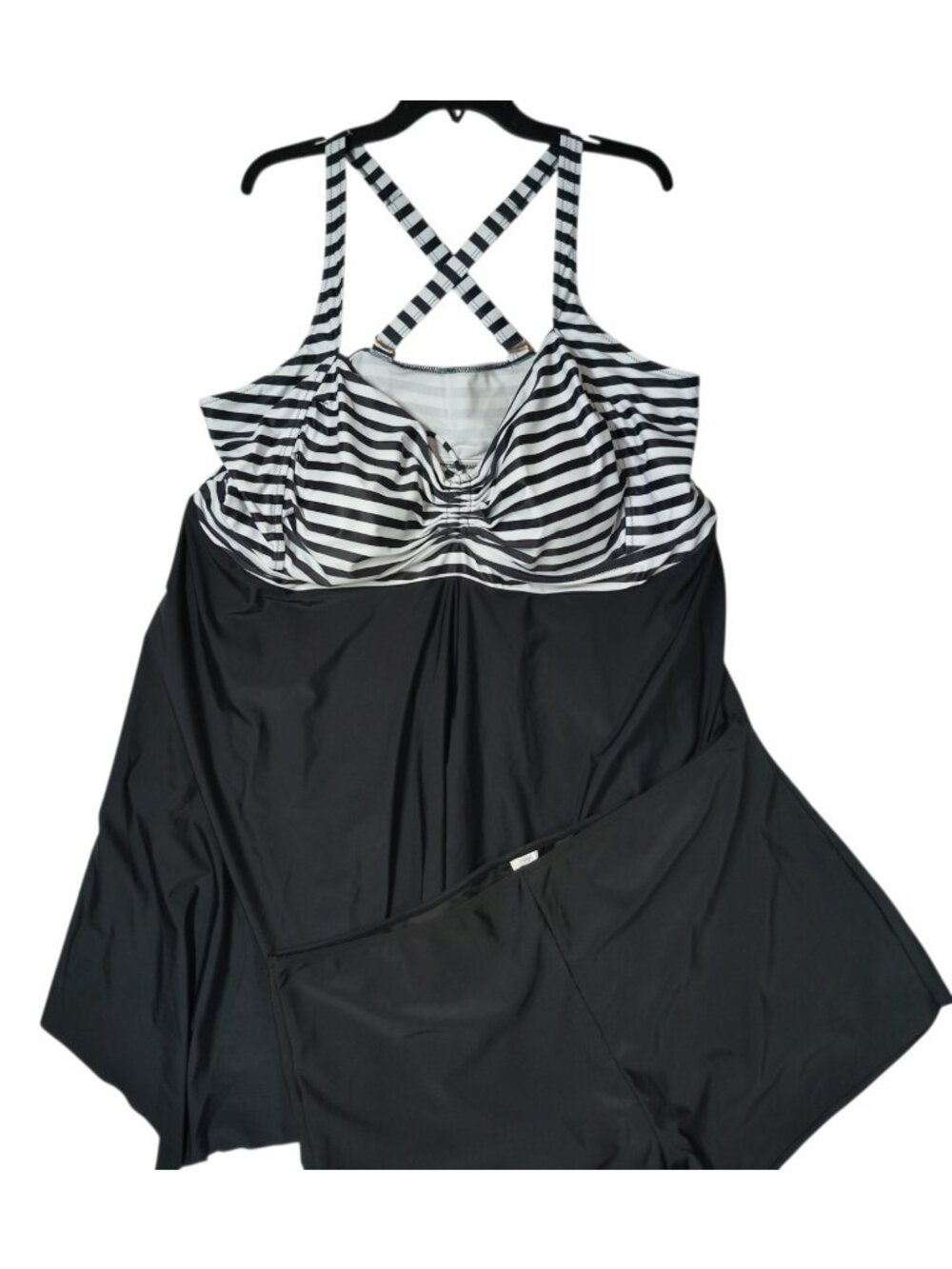Black & White Striped Swimdress Swimsuit Tankini Set Shorts Plus Size 28W